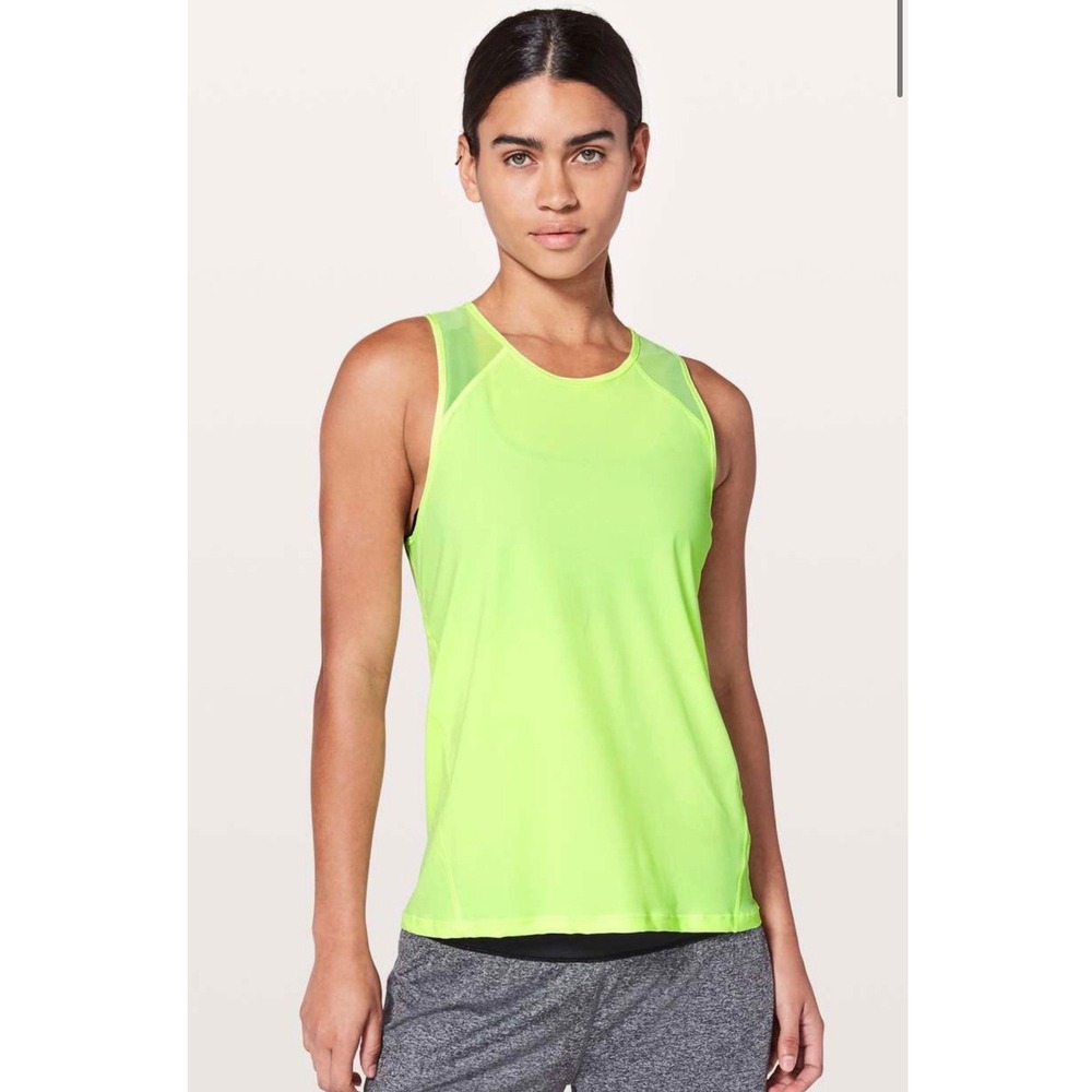 Lululemon Sculpt Tank Top Womens 8 Lime Green Mesh Back Open Cutout Activewear